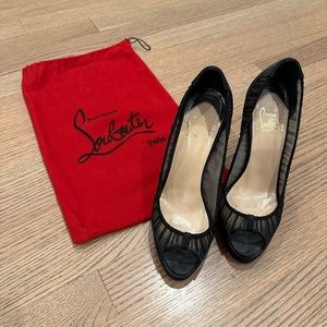 Christian Louboutin Ambrosina Black Peep-toe Evening Pump SIZE 37
